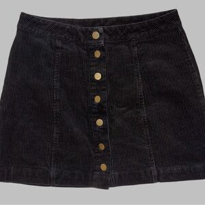 Black Corduroy Button Front Mini Skirt Size L Vintage Style